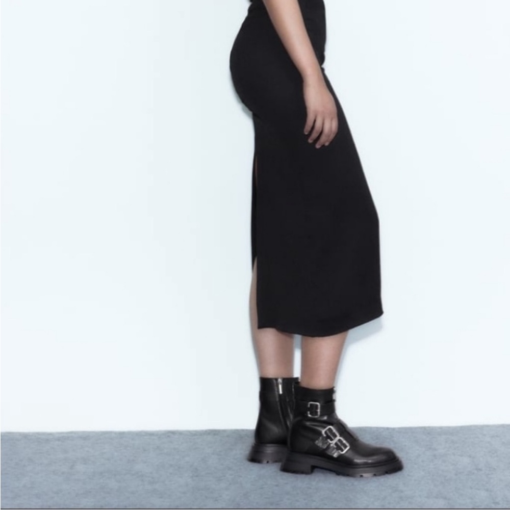 Zara Studded Black Buckle Combat Boots